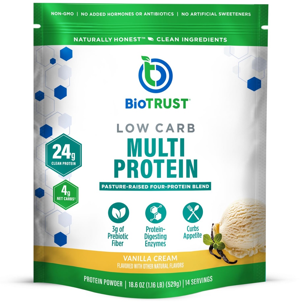 BioTrust low carb protein Powder - Přírodní a lahodné syrovátka & Casein Směs z Grass- Fed Hormon Free Cows - Non GMO, Soy Free, gluten Free, Hormon Free (Vanilla)