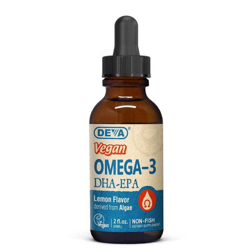 DEVA Vegan Omega33 Liquid DHA - EPA, Non Fish from Algae, Lemon Flavor, 2 Ounce