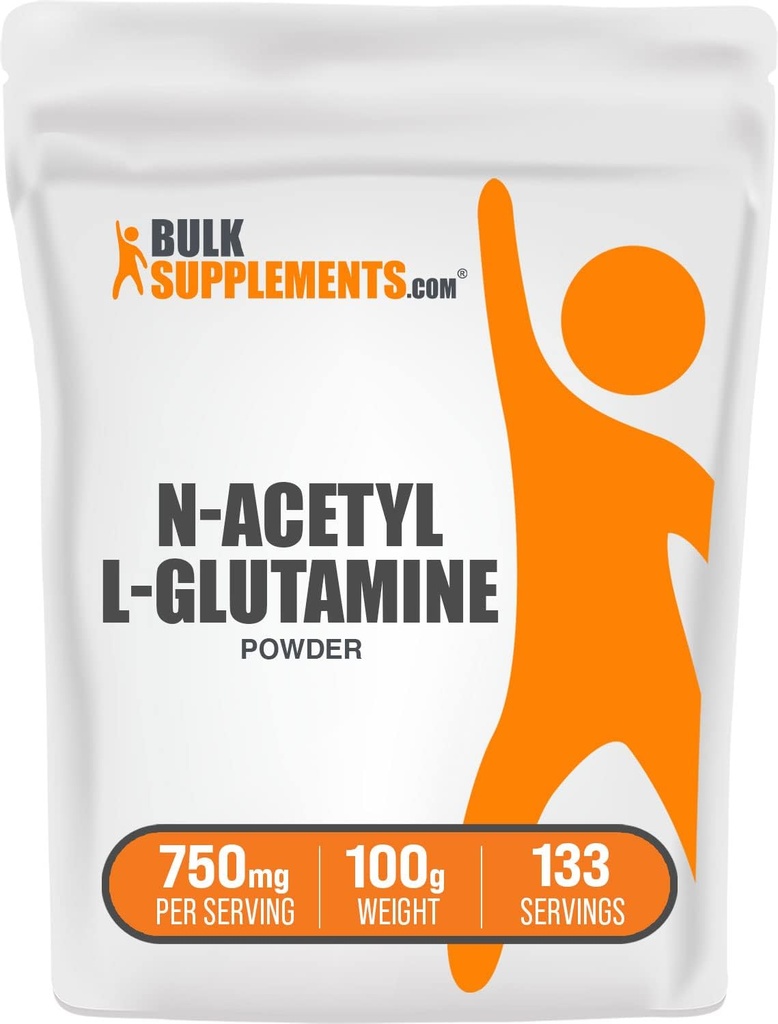 BulkSupplements.com N-Acetyl L-glutamin Powder - glutamin Suppendix, L Glutamin Powder, Gut Health & Recovery - Gluten Free, 750mg per Serving, 100g (3.5 oz) (Balení po 1)