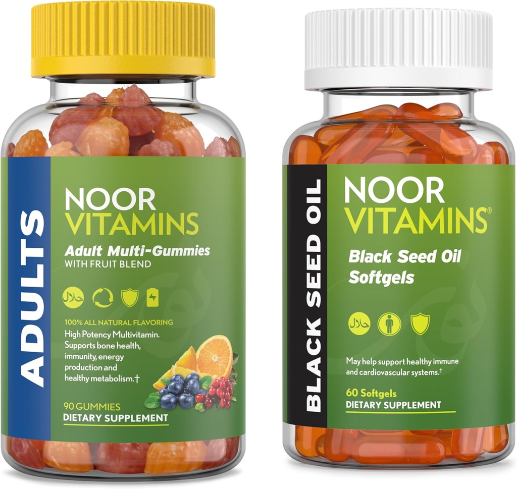 Noor Vitamíny Dospělí Multivitamin Gummy a černé semenné olejové pouzdro