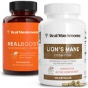 Realitní houby RealBoost (60ct) a Lions Mane (120ct) Kapsle Bundle - Houbový dodatek pro energii, vitalitu a kognitivní - Energy & Brain Vitamíny w / Cordyceps, Ginseng, Guayusa - Vegan, Non-GMO