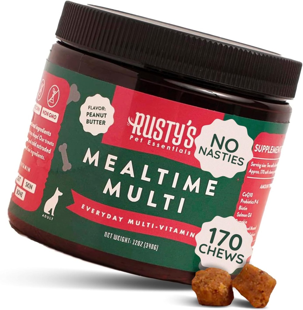 Premium Dog Multivitamin Dodatek (170 Chews) - Jídelní čas Multi - s CoQ10 - Probiotika - Dýně - Imunitní podpora - Podporuje lepší společnou mobilitu - Zdravá pleť & Coat - Vyrobeno v USA