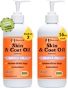 Natural Dog Company 2 Pack - 16 oz. Kůže a Coat Oil, Podporuje zdraví, Rybí olej doplňky pro psy, mastné kyseliny, antioxidant, pro více psí rodiny, Velké plemenné psy, 32 oz. Hodnota