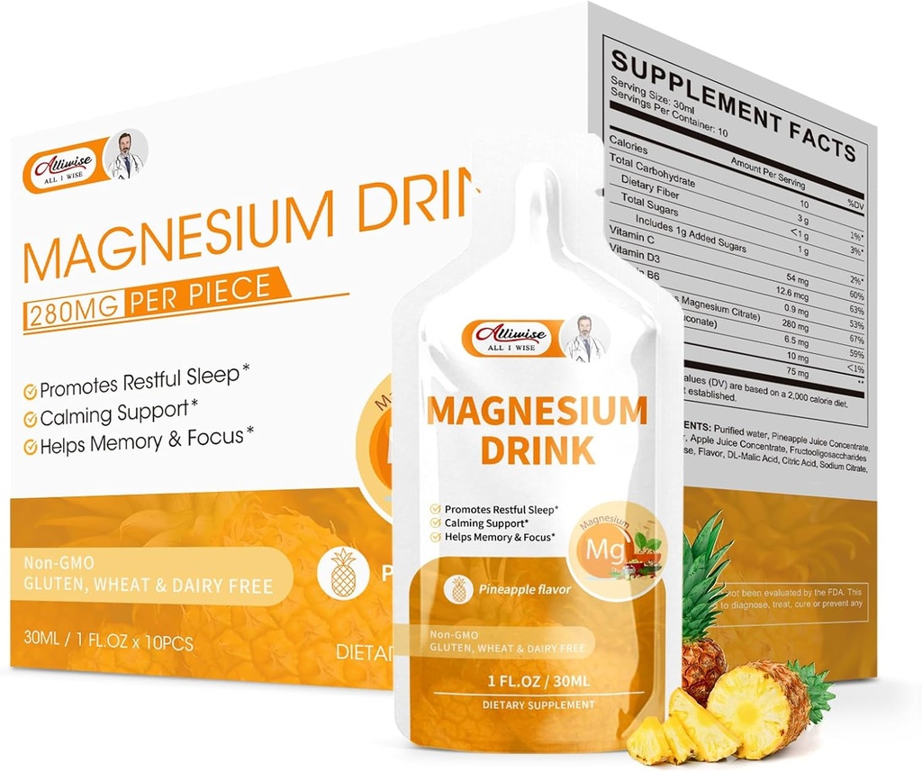 Magnesium Citrát tekutý hořčík nápoj perorální roztok s vitamínem, zinečnatý a sodík Bromelain, esenciální doplněk hořčíku Podpora imunity, zdraví kostí a Zzz, Ananas Flavor, 10 Fl Oz