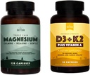 Natural Rhythm Triple Calm Magnesium 150 mg - 120 Kapsle - Komplexní hořčík Compound Dodatek W / Přírodní Rhythm Vitamin D3 + K2 (MK7) Plus Vitamin A, pro kosti, srdce, a imunitní zdraví, 30 Kapsle