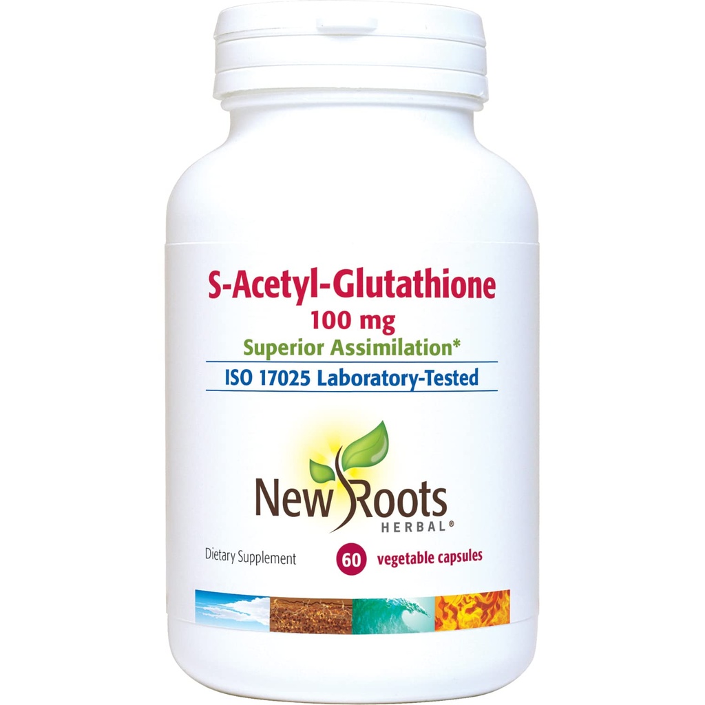 NEW ROOTS HERBAL S- Acetyl- Glutathione, 100mg CLAS124; Superior Assimilation CLAS124; Podpora zdravého stárnutí a imunity (60 Veg Caps)