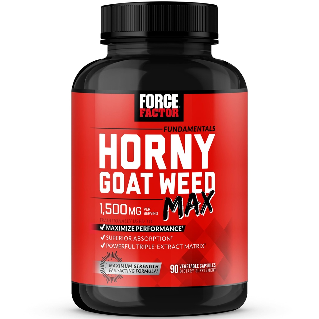 FORCE FACTOR Horny Goat Weed Max, Horny Goat Weed pro muže a ženy k maximalizaci výkonu a pohonu, Triple-Extract HGW Horny Goat Weed Herbal Dodatek, 1500mg, 90 Kapsle