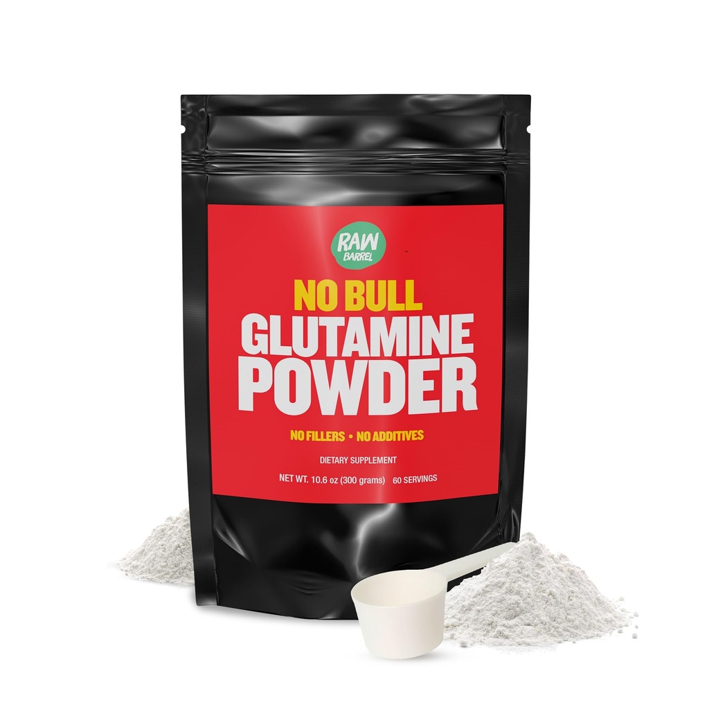 "No Bull" L-glutamin prášek - bezochucené a mikronizované glutamin, čistý L glutamin prášek, non GMO, L glutamin dodatek, přirozeně vegan, vegetariánské a gluten zdarma, 300g
