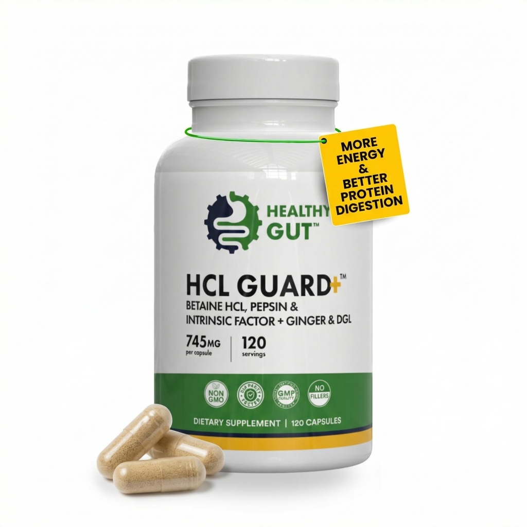 Zdravý Gut HCL Guard + GL124; Podporuje zdravé stravitelné funkce GL124; Betaine Hydrochloride, Organic Ginger Root, DGL, a Pepsin GL124; 60 Služeb