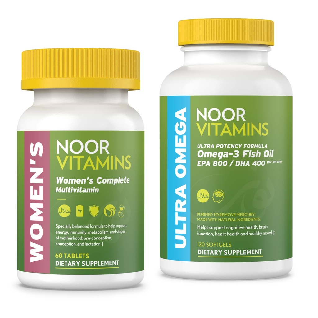 Noor Vitamíny Dámské Multivitamin a Omega Rybí olej dodatek Bundle
