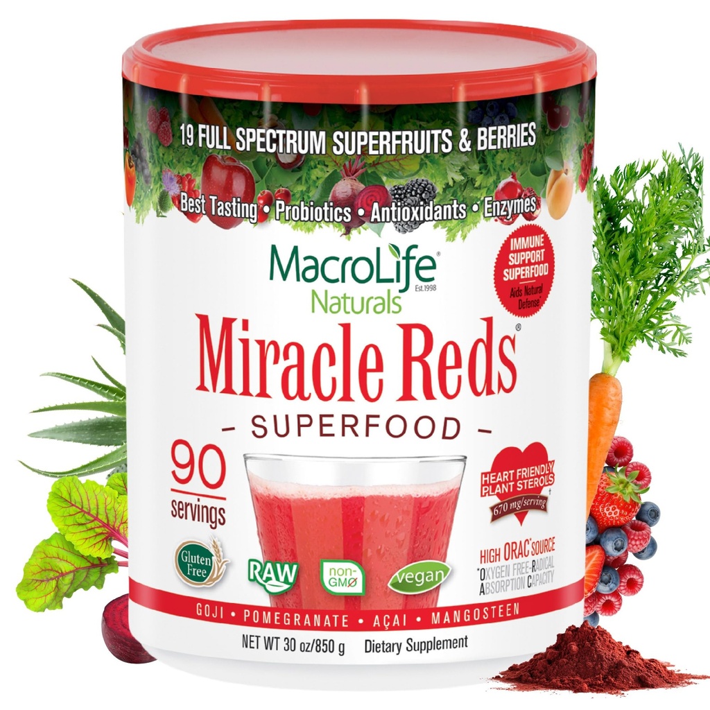 MacroLife Naturals Zázrak červené Superfood dodatek Powder Antioxidants Polyfenols Enzymes Probiotika - Raw Non- GMO Organic Vegan gluten & Dairy Free - 30oz (90 Služeb) 30oz