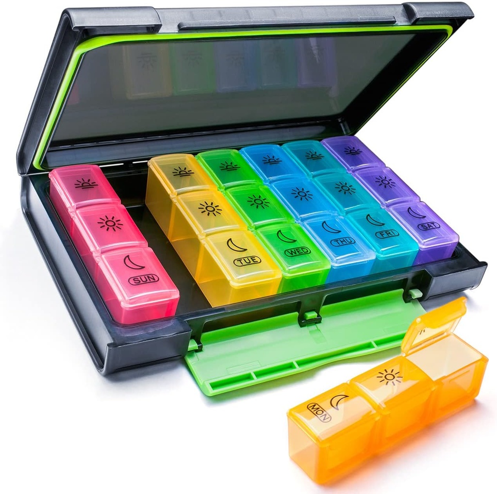 Týdenní Pořadatel pilulek, 7 dní Pill Box (3-Times-A-Day) Přenosný pro cestování s Moisture- Proof Design Pill pouzdro na pilulky / vitamín / rybí olej / doplňky