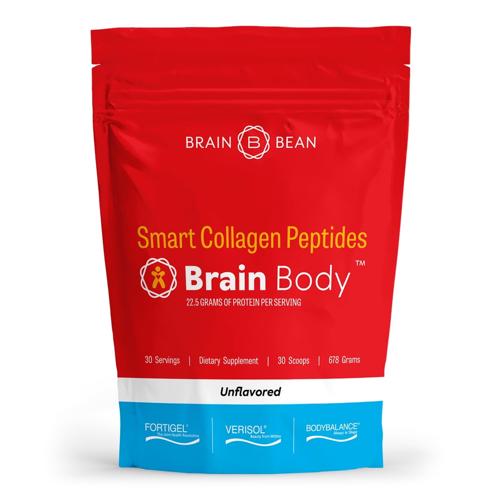 Brain Body Collagen Peptides Powder - Vital Protein & Collagen dodatek pro ženy a muže - Hydrolyzovaný typ I & III pro vlasy, kůži, nehty a společné zdraví - 30 Služeb - Neochucené - 678g