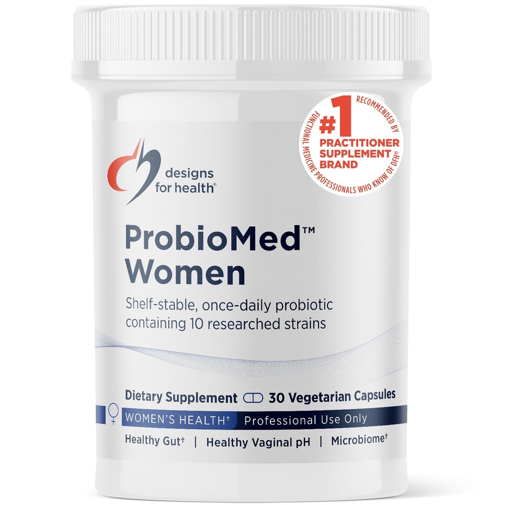Design pro zdraví ProbioMed Ženy - Vaginální Probiotika na podporu pH bilance, Vaginální Comfort, Imunitní zdraví & Gut Zdraví pro ženy - Dairy- Free Probiotic (30 Kapsle)
