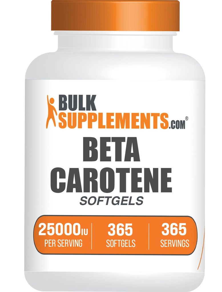 BulkSupplements.com Beta karotene 25000 IU Softgels - Vitamin A dodatek, Beta karotene doplňky - pro oční podporu, gluten zdarma, 1 Softgel per Serving, 365 Počet (balení po 1)