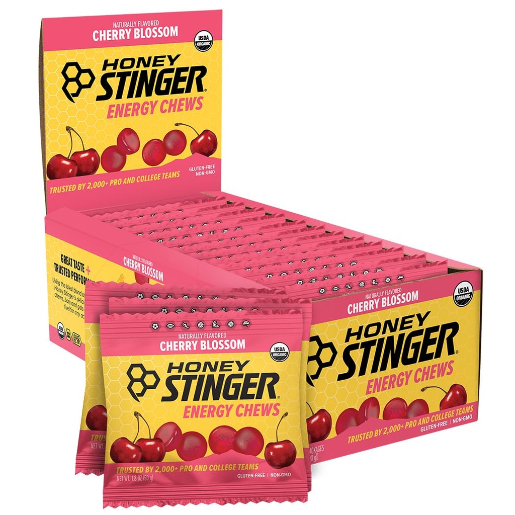 Med Stinger Organic Cherry Blossom Energy Chew, Gluten Free & Caffeine Free, pro cvičení, běh a výkon, Sportovní výživa pro domácí & Gym, Pre and Mid Workout, 12 Pack, 21.6 Ounce