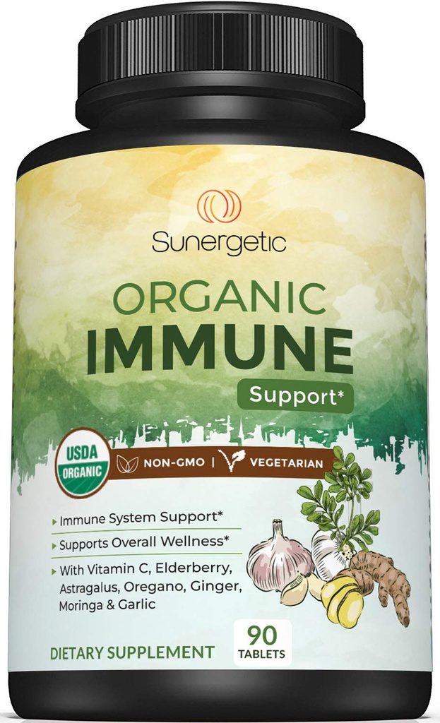 USDA Organic Imunitary Supplement - Organic Imunitary Health Supplement with Vitamin C, Elderberry, Astragalus, Oregano, Ginger, Moringa & Garlic - Organic Imunitary System Support - 90 Imunní tablety