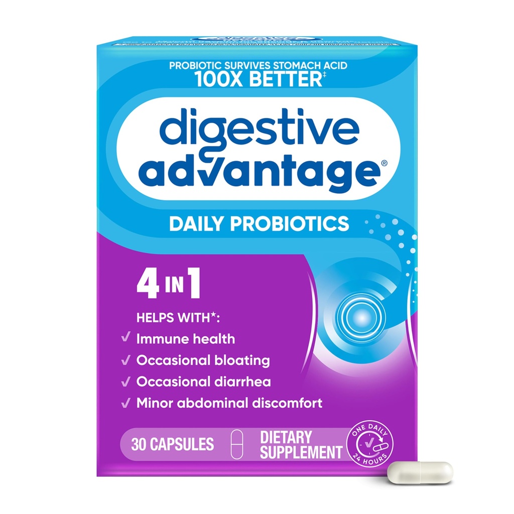 Denní Probiotická tobolka - Digestivní výhoda 30 Kapsle, Přežije 100x lepší, Lekce Bloating, vápník, Promotes Digestivní zdraví a Gut Flora, multi