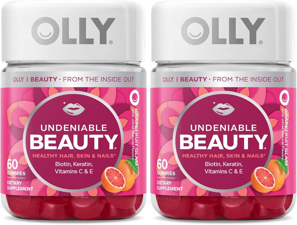 OLLY Nepopíratelné Krása Gummy, pro vlasy, kůže, hřebíky, Biotin, Vitamin C, Keratin, Žvýkací dodatek, Grapefruity, 30 denní zásobování - 120 Počet