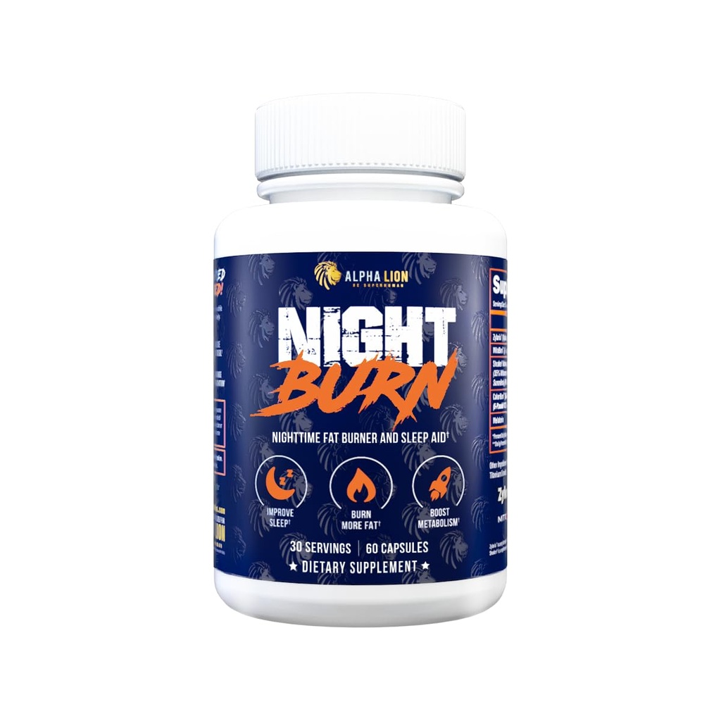 ALPHA LION Night Burn, Metabolismus Booster pro hubnutí, menší tělesný tuk, více svalů, Promotes Lean Tělo, Calorie Hořící dodatek, Relax lepší, Podpora zdravé kortizol (60 Kapsle)