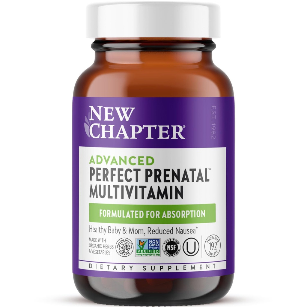 Nová Kapitola Advanced Perfect Prenatal Vitamíny, 192ct, Made with Organic, Non-GMO Ingredients for Health Baby & Mom - Folát (Methylfolát), Whole- Food Fermented Iron, Vitamin D3 + Ginger