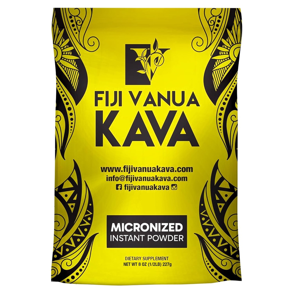 Fidži Vanua Kava Mikronizovaný Kava Powder, Přenosný a snadno připravit Kava Root, No Draining Need, Pure & Strong Drink Powder, 8 oz