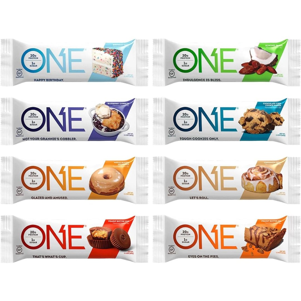 ONE Protein Bary, Sampler Variety Pack, Gluten zdarma s 20g protein a 1g cukru, Pantry Staples, 2.12 oz (8 Počet)