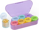NatureTouch Weekly Pill Organizer, BPA Free Medicine Organizátor Rainbow 7 Day Pill Box, Denní přenosný Pill Conatainer pro pilulky / vitamín / rybí olej / doplňky [Lastest Version], Purple