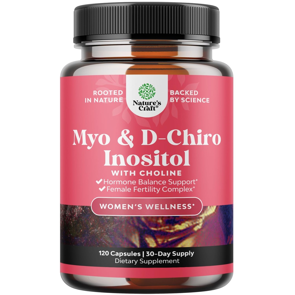 Myo- Inositol & D- Chiro Inositol Kapsle - Choline Inositol Dodatek pro Cycle a Podpora plodnosti - Womens Hormon Rovnováha dodatek s Myo & D- Chiro Inositol Plus Choline Bitartrate