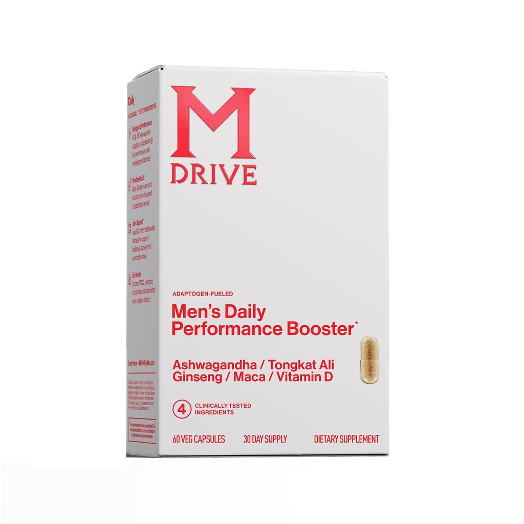 Mdrive Men 's Daily Performance Complex Support Supplement for Men - Ashwaghanda, Tongkat Ali, Ginseng, Maca & Vitamin D, 60 Kapsle, 30 Day Supply