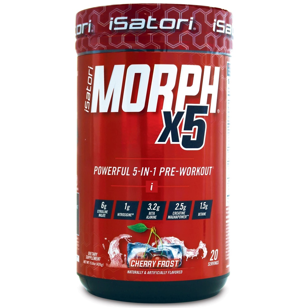 iSatori Morph X5 Intensive Pre Workout s Beta Alanin, Creatine Magnapower, Citrulline Malate- Nitric Oxide Flow & Pump Dodatek pro energii, Vytrvalost a sílu, Cherry Frost (20 Služeb)