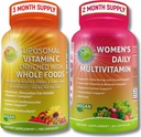 Antioxidant & Immunity Support Bundle - Liposomální vitamin C 1500mg s organickým acerolou Cherry & Camu Camu + Ženský denní multitivitamin se železem, Superfoods, Probiotika & Enzymy - Vegan, Non- GMO