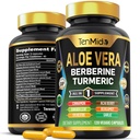 Aloe Vera Kapsle Dodatek - 12in1 Formule - Kombinace s Berberine, Turmeric, Cejlon Skořice, Banaba Leaf, Gymnema Sylvestre, Acai Berry, Bergamot, Česnek, a více - 120 Kapsle