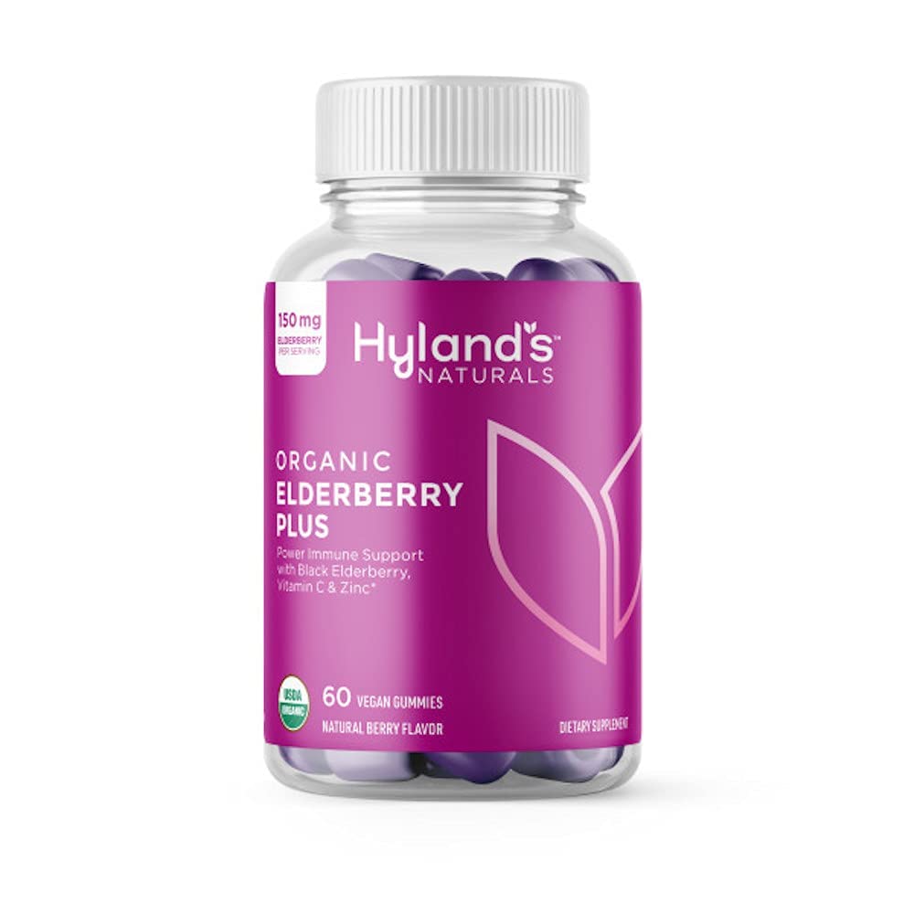 Hyland je Organic Elderberry Plus Gummies, Organic Black Elderberry se ZINC a vitamin C, Imunitní podpora doplněk pro dospělé, 60 Vegan Gummies (30 dní)