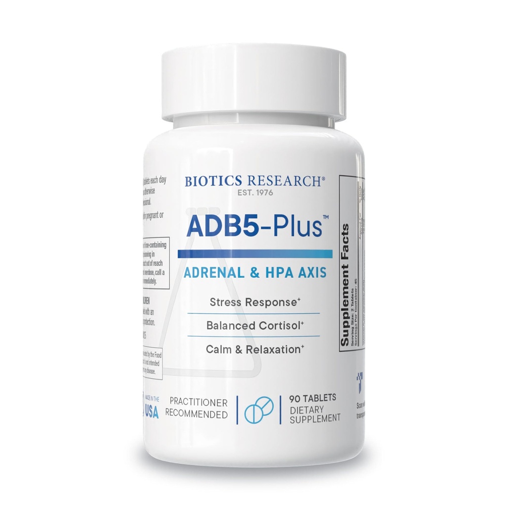 Biotika Výzkum ADB5-Plus Podpora zdraví Adrenal Gland Funkce, Podpora hladiny kortizolu, Pozitivní reakce na stres, Zdravá hladina energie 90 Tablety
