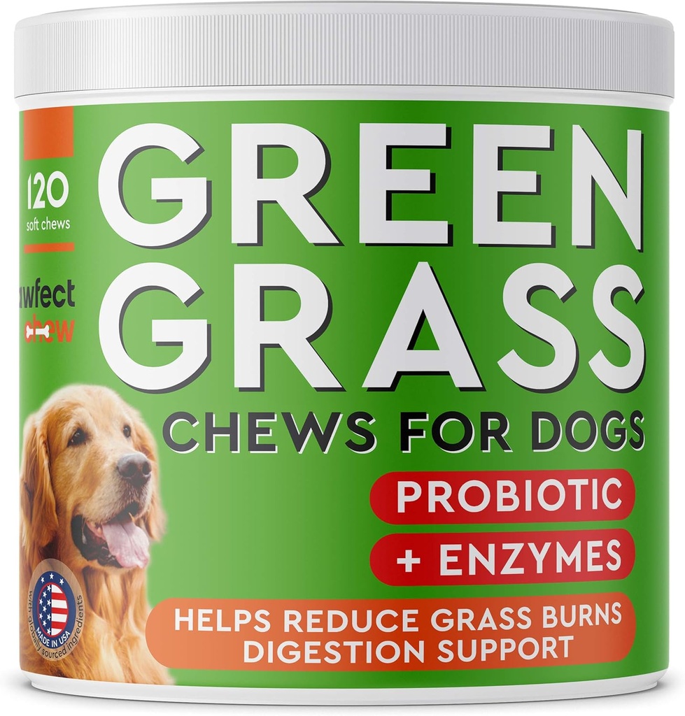 PAWFEKTCHEW Dog Pee Grass Helper - Travnatá léčba pro psí moč - Psí moč Neutralizér pro travnaté spalovací spoty - Pee Pee Lawn Opravy léčby s probiotiky - Made in USA - 120 Chews