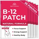 B12 Záplaty (balení po 36) - 100% přírodní vitamínové záplaty pro ženy, energie, Focus & Body Support, Self- Adhesive Transparentní záplaty - Vylepšený vzorec
