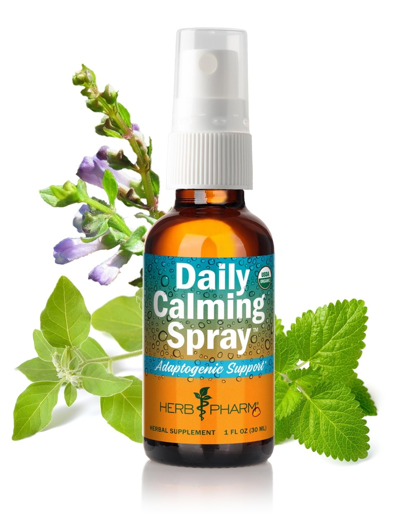 Herb Pharm Byliny na Go Certified Organic Daily Calming Portable Spray, Adaptogenní podpora *, 1 Ounce