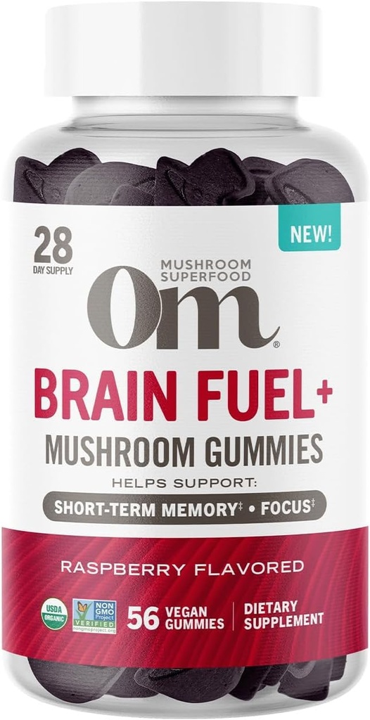 Om Houba Superfood Mozek Fuel + Gummies, 28 Servings, Malina Gummy dodatek s hřívou lva pro paměť a soustředění