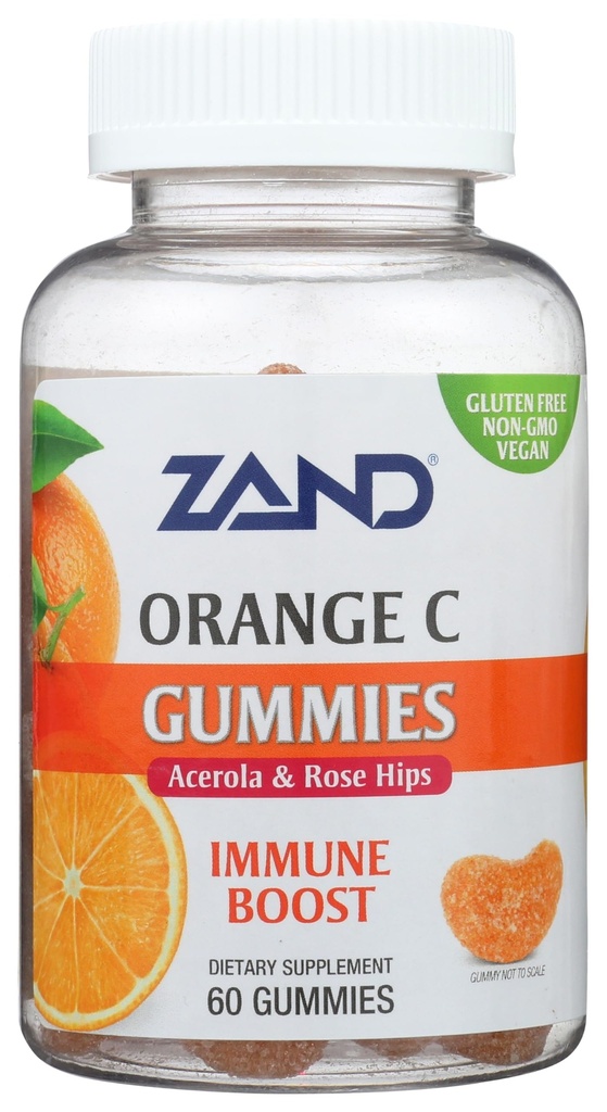 ZAND Imunity Orange Vitamin C Gummies, Wellness a imunitní podpora Dodatek, Žvýkací vitamín C w / Citrus Bioflavonoidy, Rose HIPS a Acerola, Vegan, Gluten zdarma, 60denní záruka, 30 Služeb