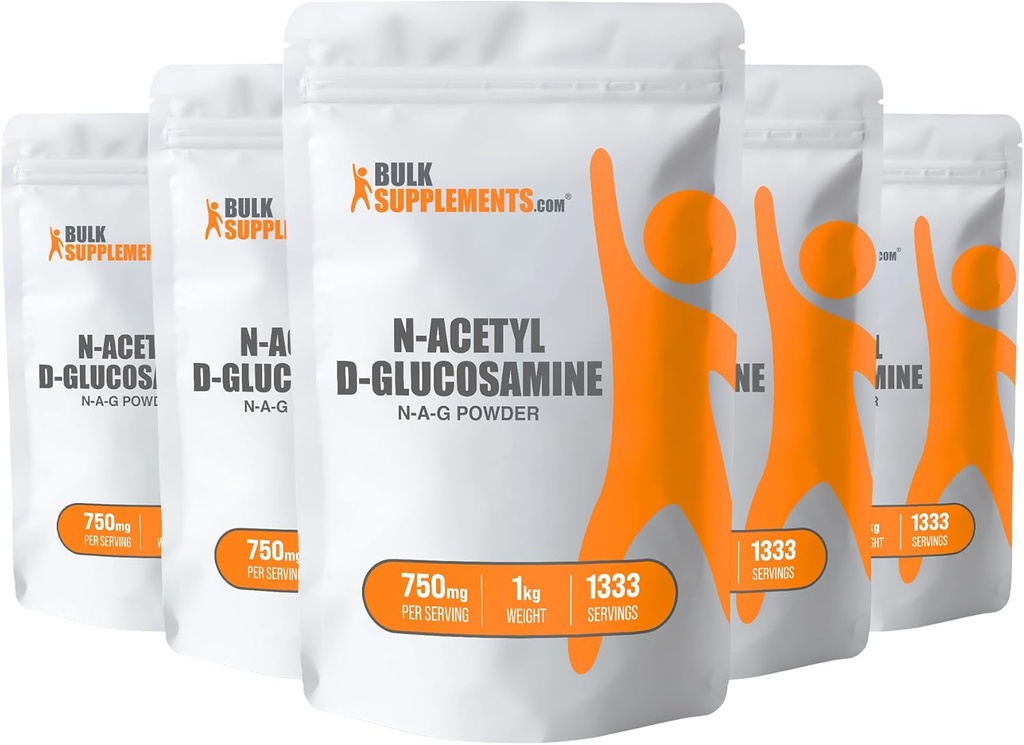 BulkSupplements.com N- Acetyl Glucosamine Powder - NAG Powder, Glucosamine 750mg, Glucosamine Supplement - Glucosamin Powder, Gluten Free, 750mg per Serving, 5kg (11 liber) (balení po 5)