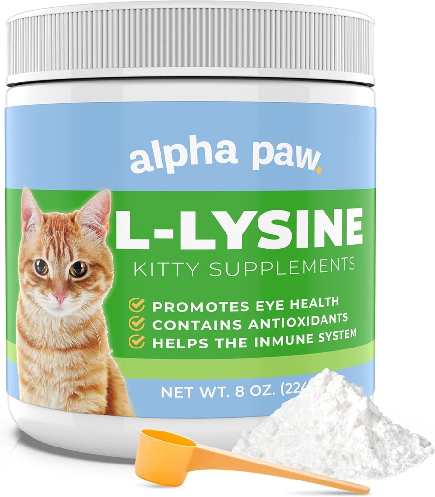 Alpha Paw - Lidská třída pro domácí zvířata - Cat Lysine dodatek - Extra služby 5-10 Měsíční dodávky - Přírodní lysin (8 Ounces / 227 Grams)