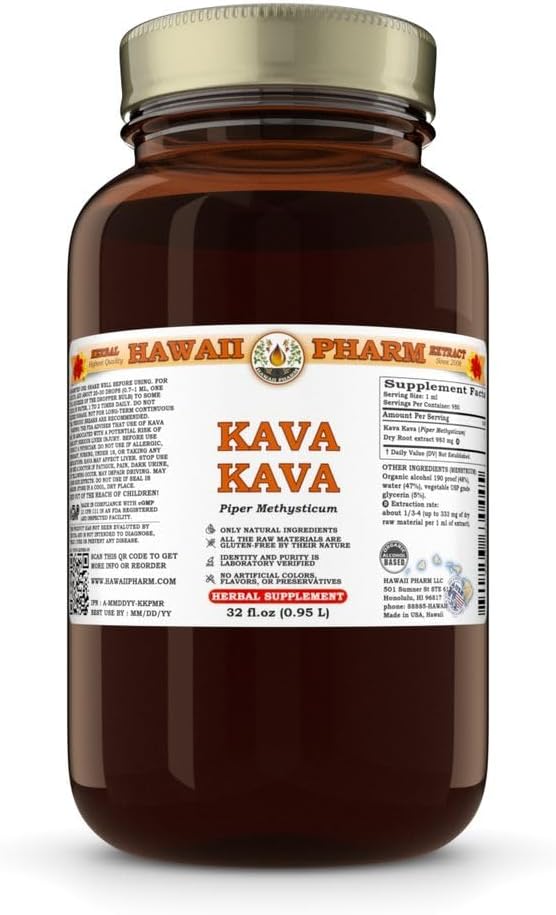 Hawaii Pharm Kava Kava Liquid Extract, Kava Kava (Piper Metysticum) Dodatek k tinktuře 32 oz Nefiltrovaný
