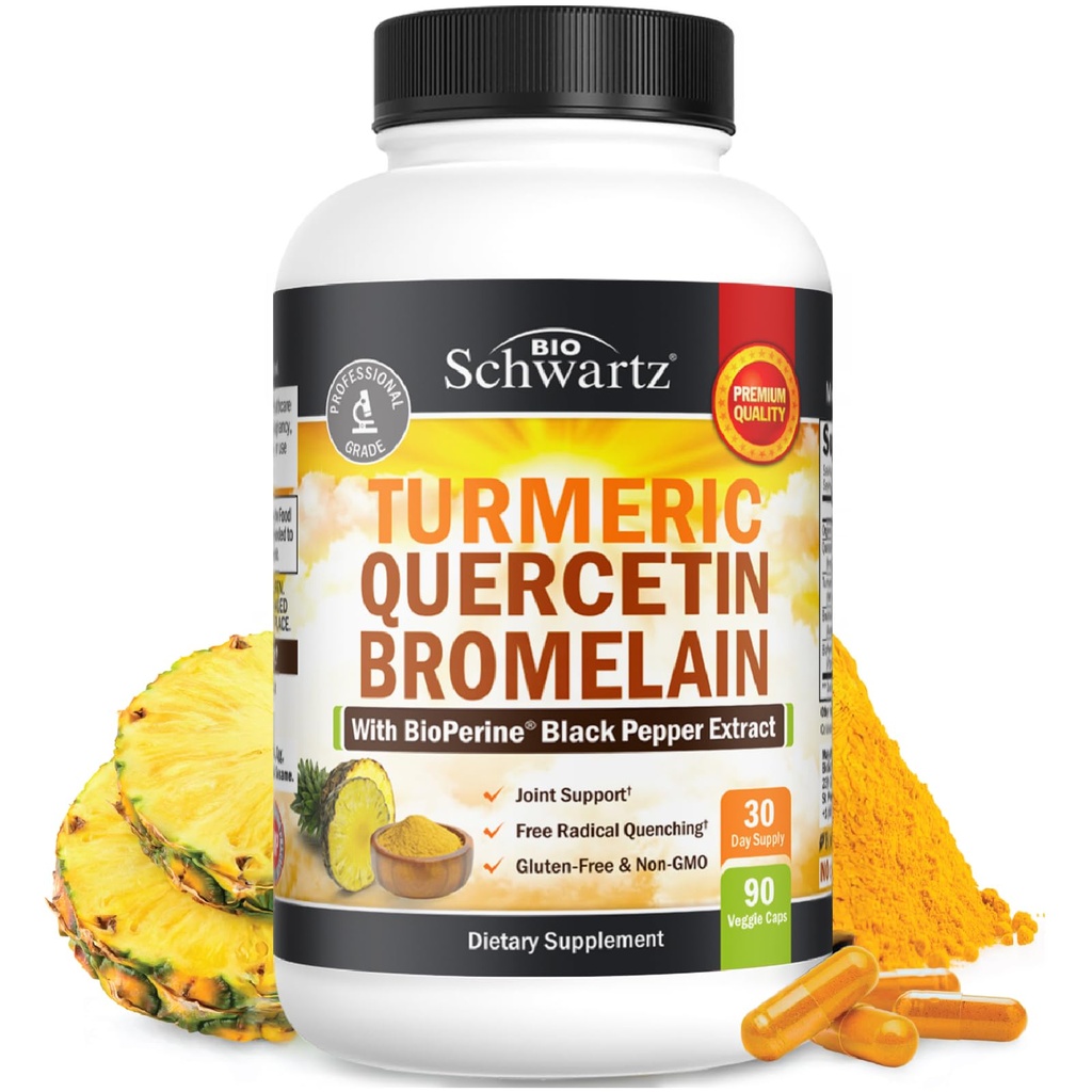 Turmeric Quercetin s doplňkem Bromelain - Přírodní Extra síla imunitní a společná podpora s BioPerine Black Pepper pro Max Absorpce - Organic Tumeric Bromelain Dodatek Vegan Safe, Non- GMO