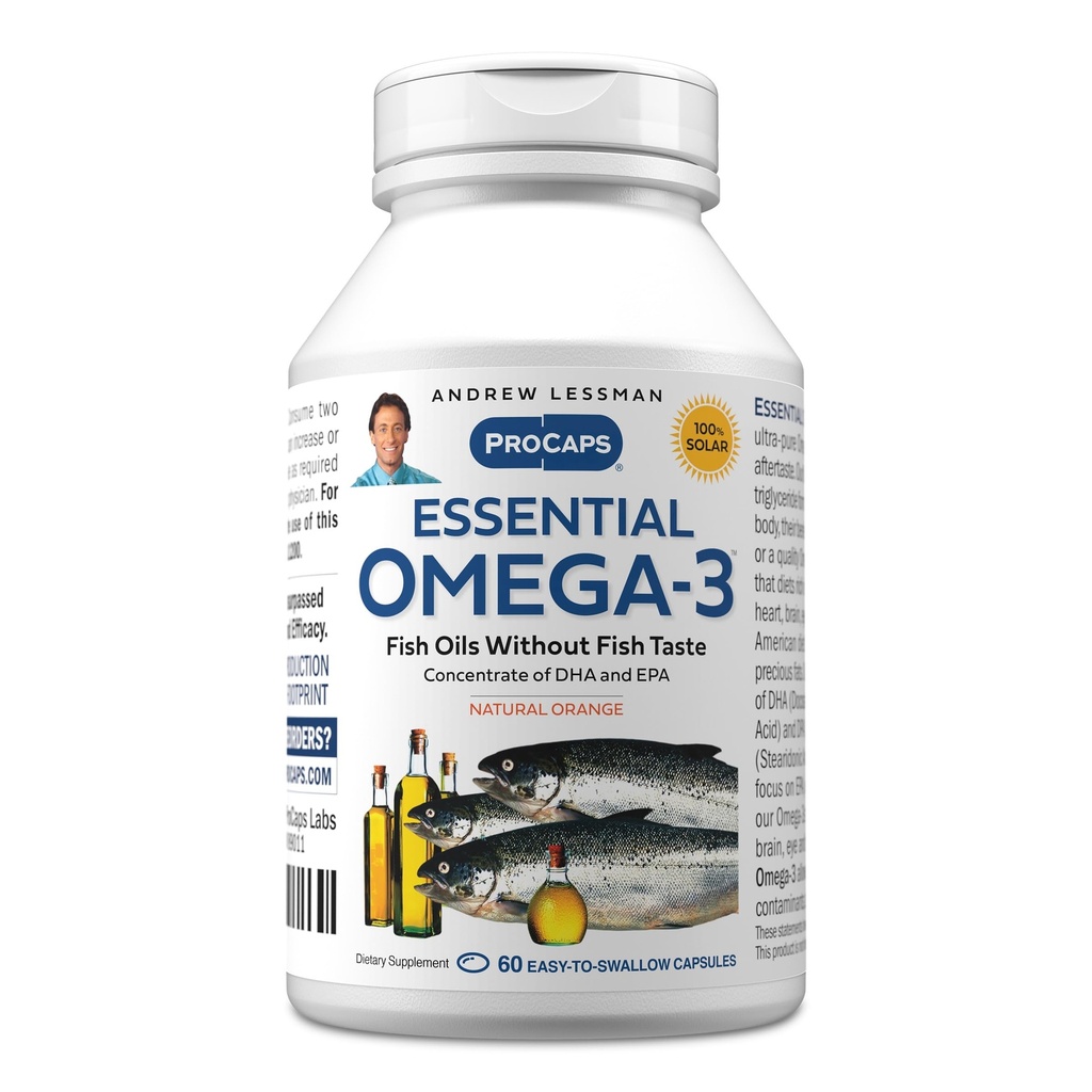 ANDREW LESSMAN Essential Omega33 Orange - 60 Softgels - Ultra- Pure, High Potency Omega33 Oils. Vysoká DHA, žádná žaludeční nevolnost, žádné kontaminující látky, žádná rtuť. Small Snadné polykat ponožky