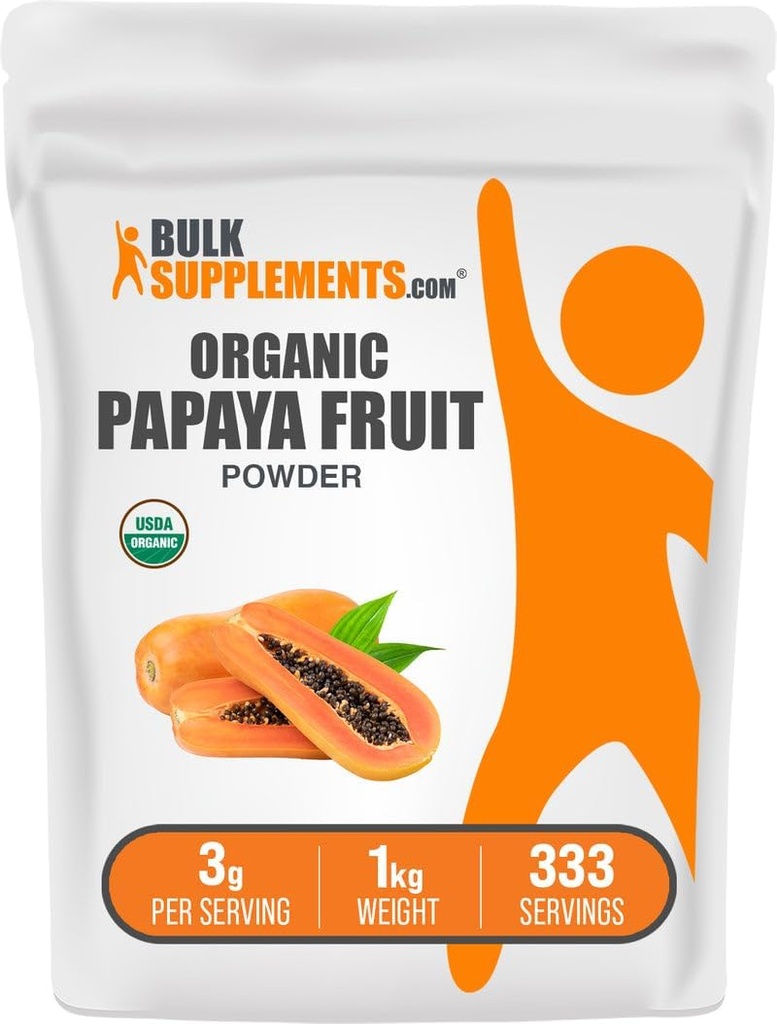BulkSupplements.com Organic Papaya Fruit Powder - Powers Powder, Sourced from Carica Papaya Fruit - Gluten Free, 3g per Serving, 1kg (2,2 lbs) (Balení po 1)
