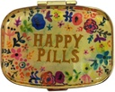 Happy Pills Pořadatel Roztomilý Kovový Pill Pouzdro Cestování Friendly Přenosný Kompaktní Pill Box Pill Kontejner k držení Tylenol / Vitamíny / Rybí olej / Doplňky / Dávky / Tablet pro Purse / Kapsa