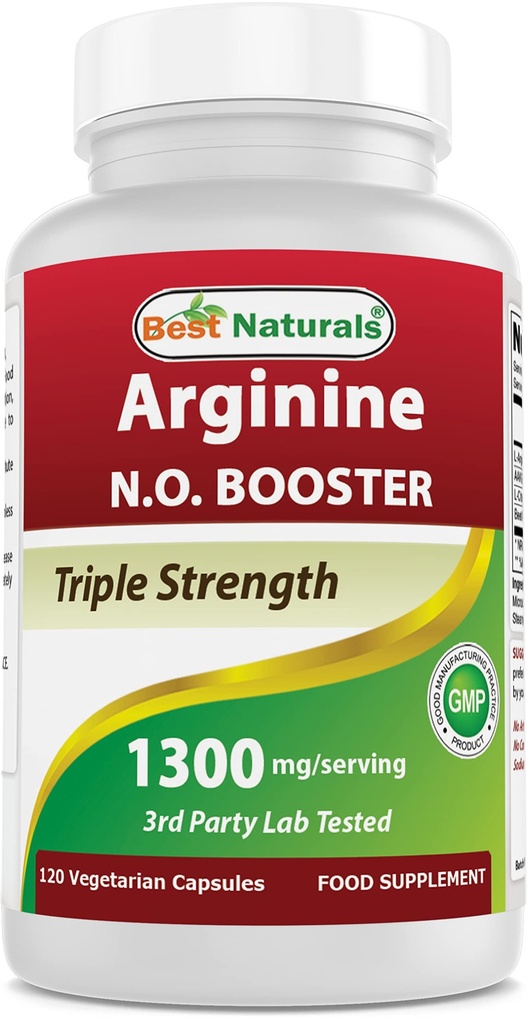 Nejlepší Naturals L- Arginine NO Booster Triple Strength 1300 mg Podání 120 Veg Kapsle - Vyrobeno s L- Arginin, AAKG, L- Citruline, Beet Powder