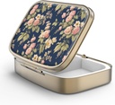 Pouzdro na plotýnky se zrcadlem Retro 2 Kompartment Small Pill Pouzdro na Purse nebo Kapsa Bronze Obdélníkové Pill Box nebo Vitamíny, Rybí olej, doplňky, Pill Containe Cestovní dárky Retro Rose Floral