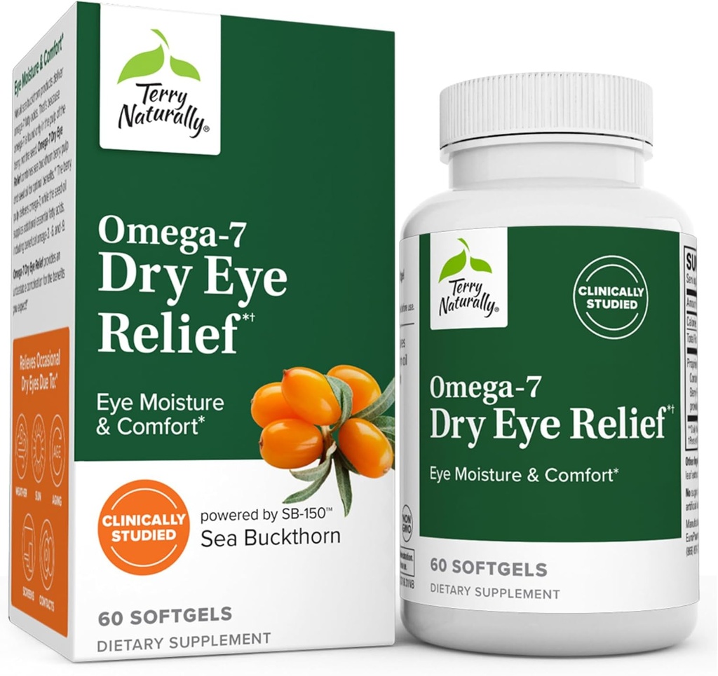 Terry Přirozeně Omega-7 Suchá oční úleva - 60 Softgels - Eye Moisture & Comfort - Non- GMO, gluten zdarma - 60 Služeb